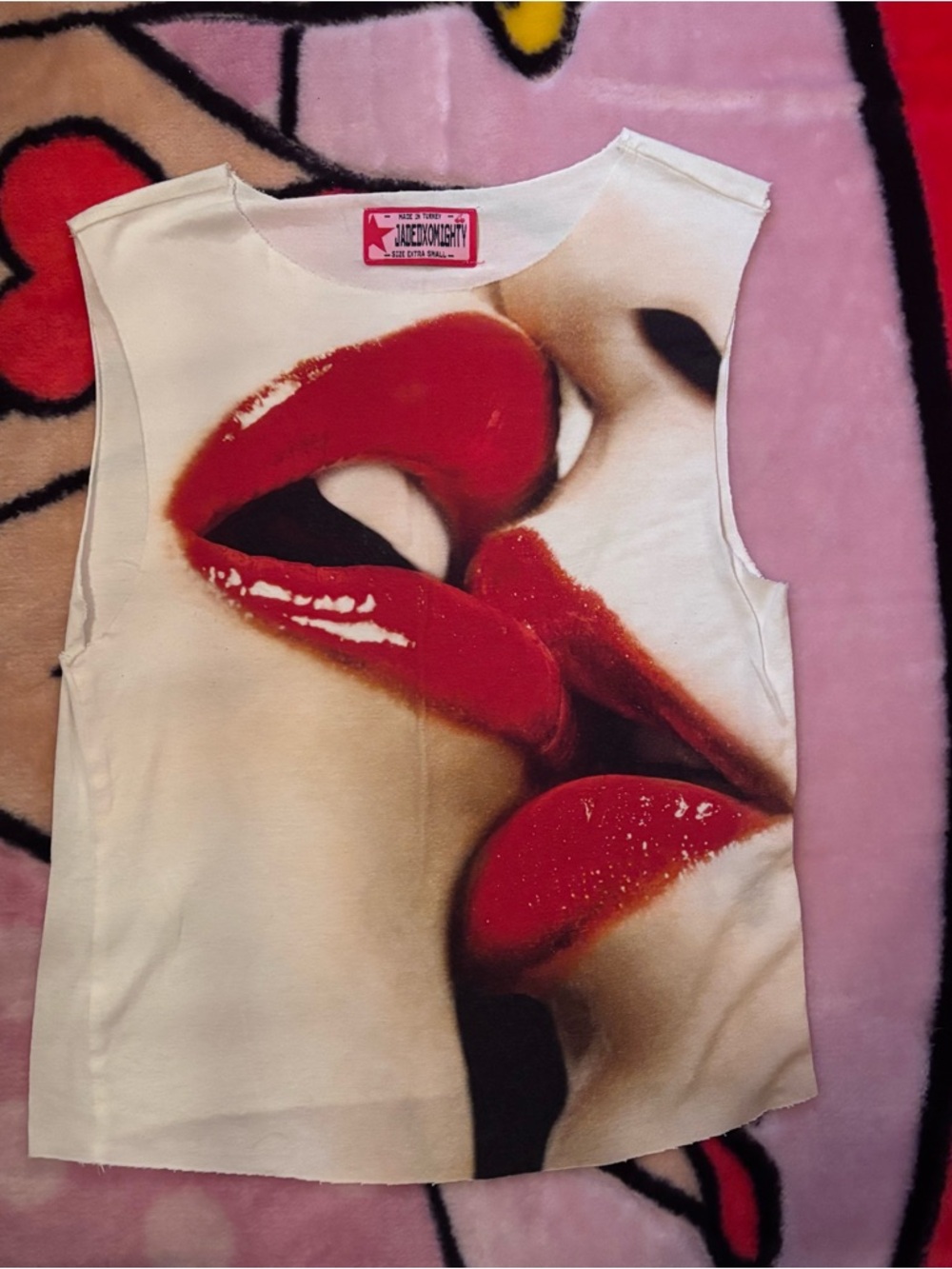 Jaded London White Tank with Red Lip Graphic